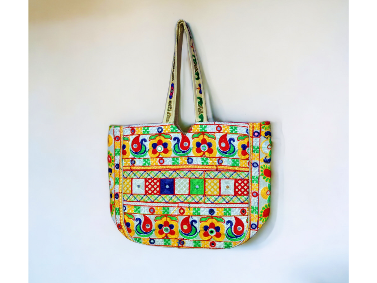  Handmade Double-Sided Embroidery White Large Tote Bag HB - 7002