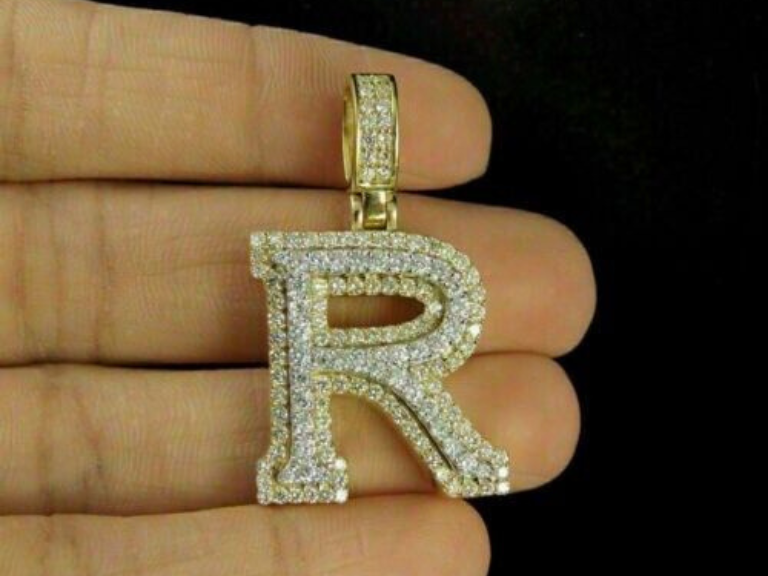 Gold Plated Initial Letter Silver Pendant with Round American Diamond (Sterling Silver)