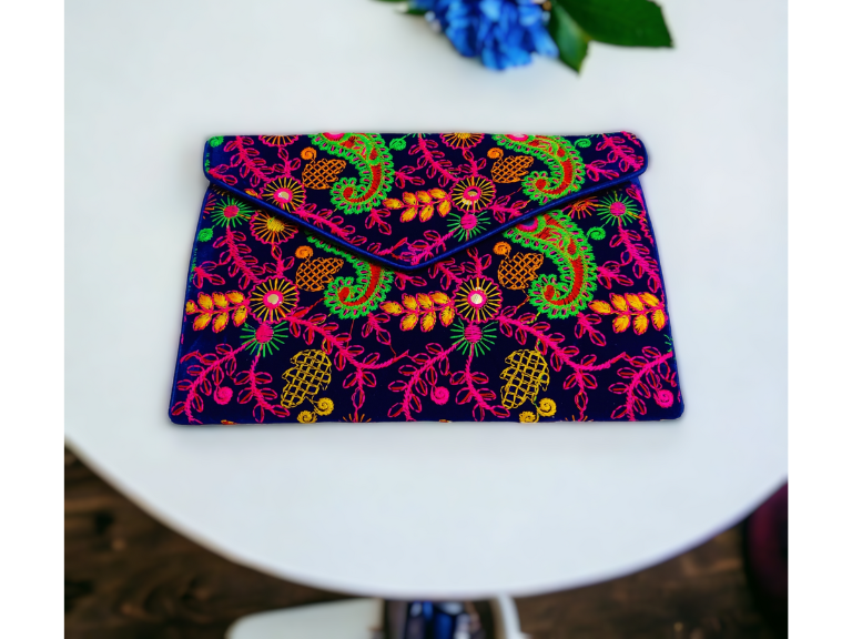 Handmade Embroidery Multicolor Velvet Clutch/Sling Bag 