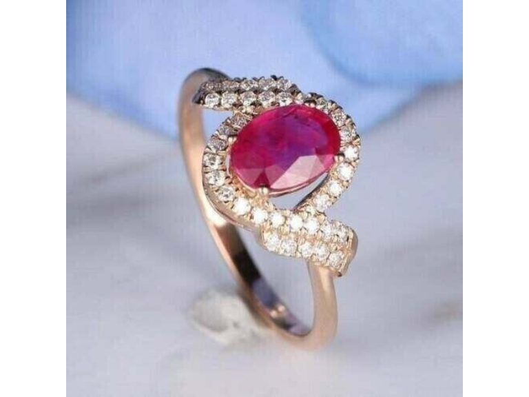 Sterling Silver 925 CZ Ring (Oval Cut Ruby color american diamond)
