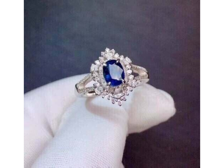 Blue Sapphire American Diamond Silver Ring (Sterling Silver)