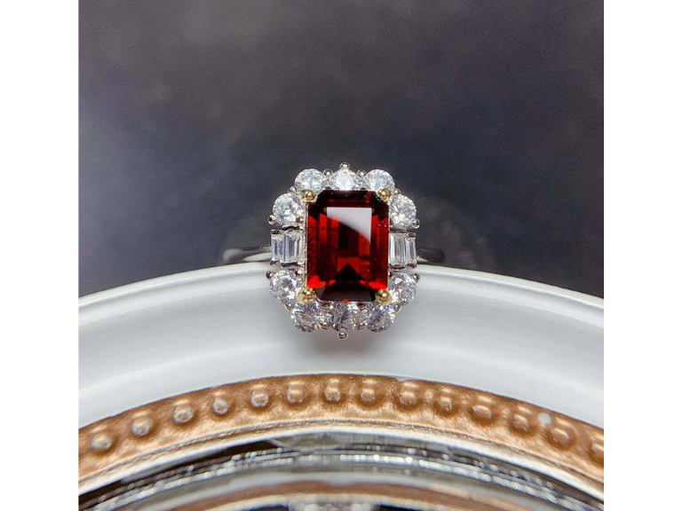 Emerald Cut Red Ruby American Diamond Engagement Ring