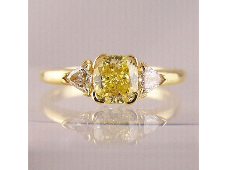 Sterling Silver 925 Ring (Cushion Yellow Sapphire american diamond)