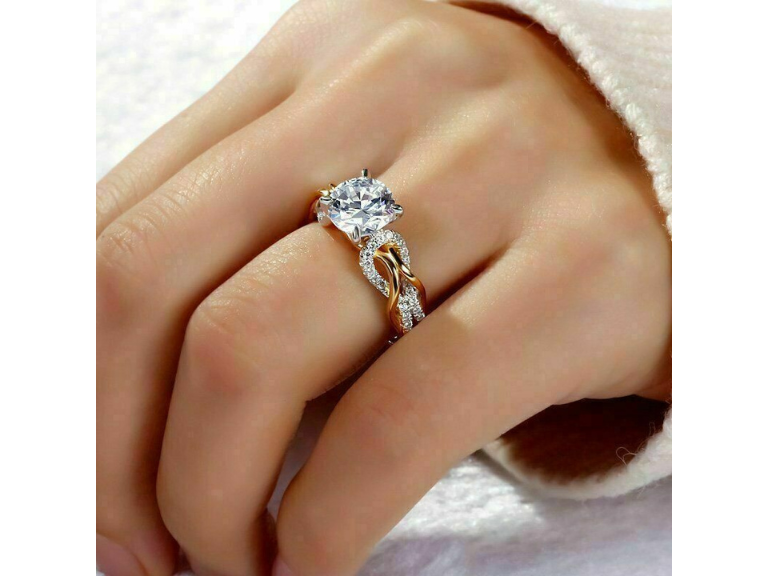 Gold Finish Round Cut Lab Created American Diamond Engagement Ring (Purity 925)