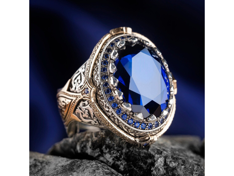 Blue Zircon Stone Ring (Sterling Silver)
