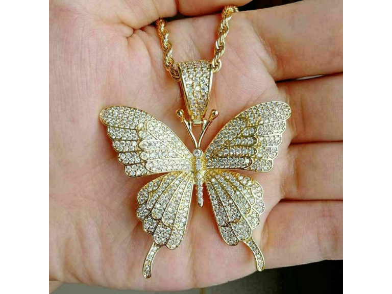 Round Cut American Diamond Butterfly Pendant (Sterling Silver)