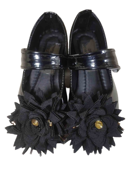 Kids Black Flower Belly Shoes