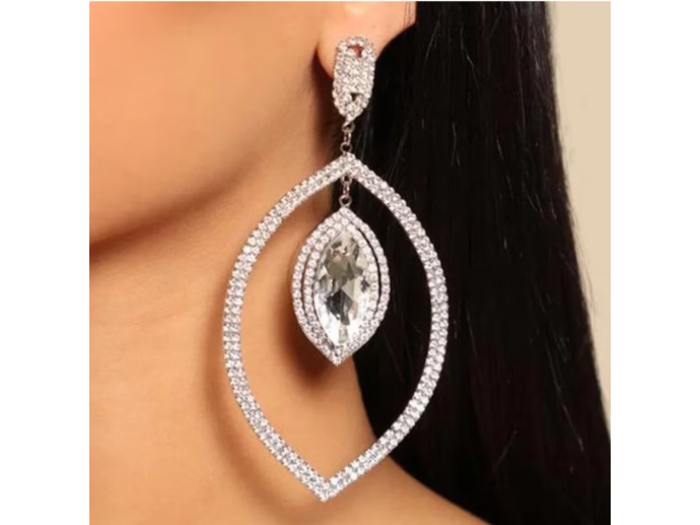 Long Glamorous Statement Dangle Silver Earrings in american Diamond (Sterling Silver 925)