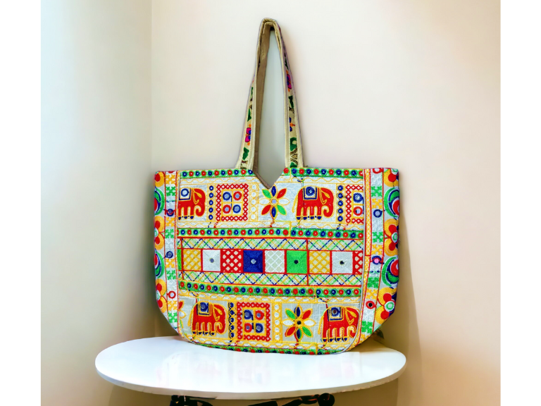 Handmade Double-Sided Embroidery White Large Tote Bag HB - 7004
