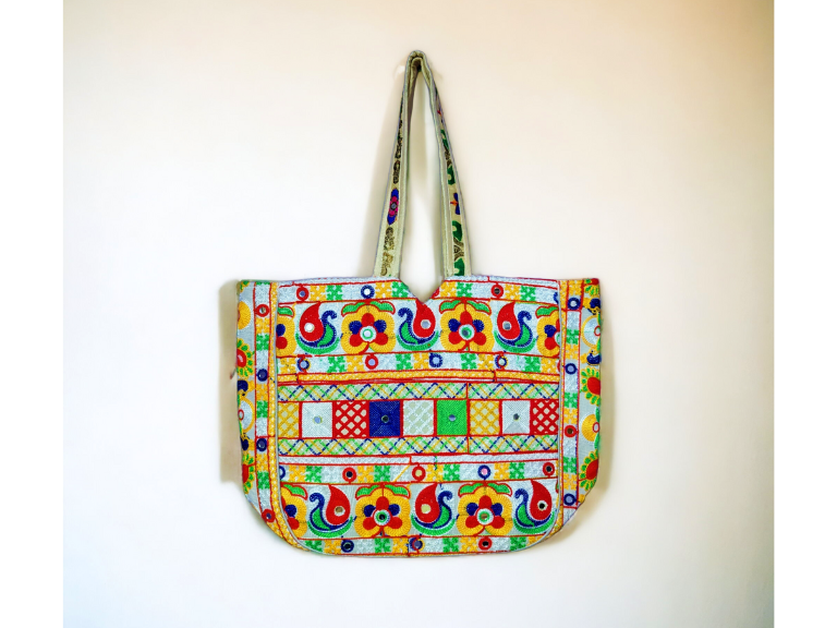 Handmade Double-Sided Embroidery White Large Tote Bag