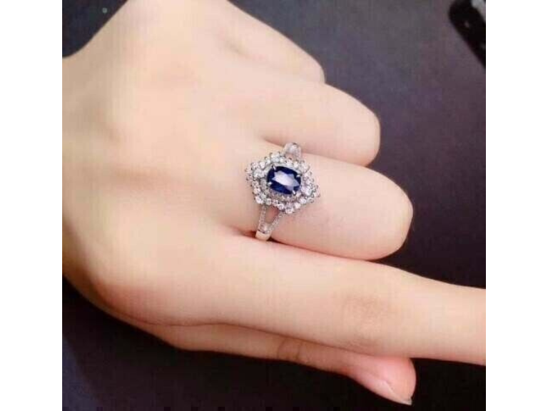 Blue Sapphire Color Engagement Halo Ring (Women) 