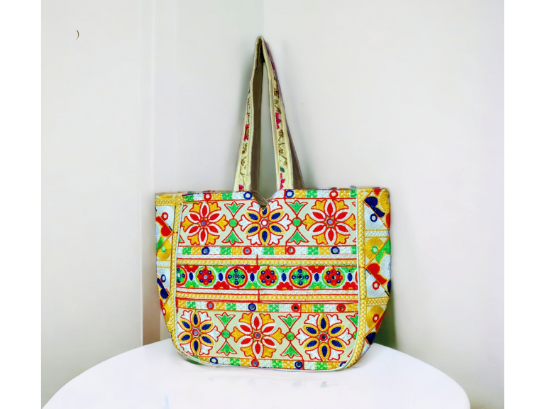 Handmade Double-Sided Embroidery White Large Tote Bag HB - 7003