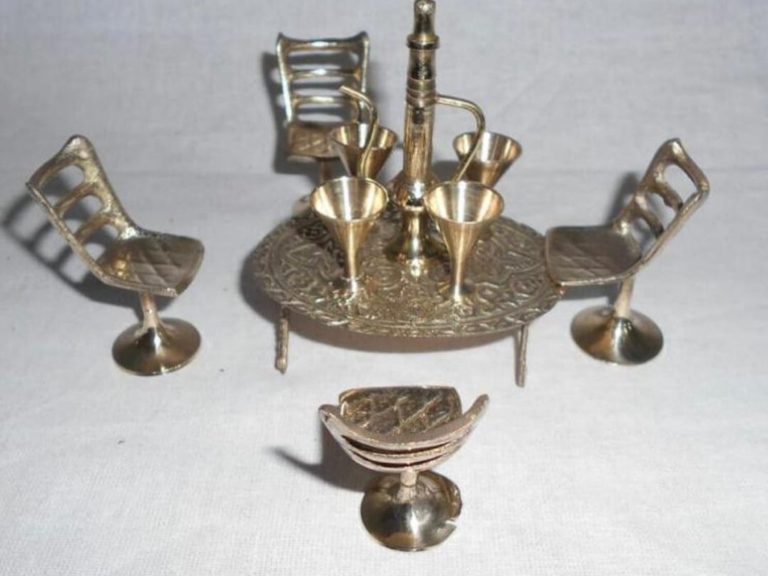 Brass miniature chair and table set