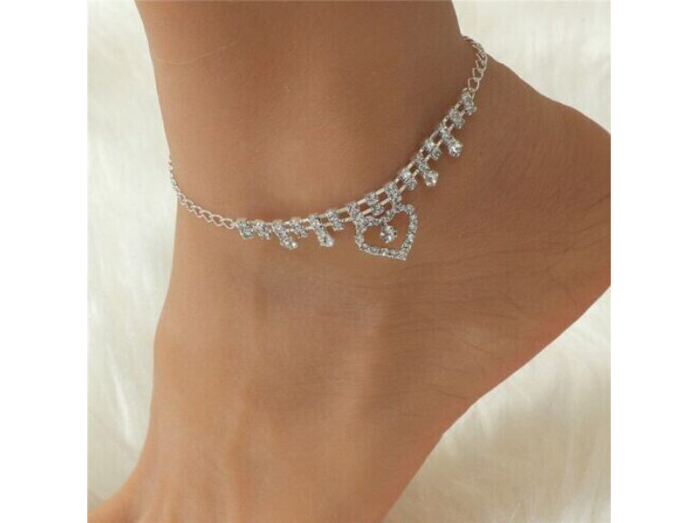 American Diamond Heart Shape 92.5 Sterling Silver Anklet